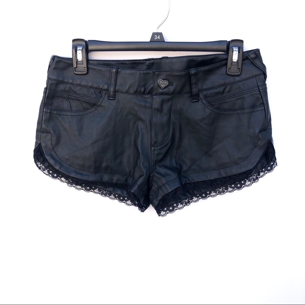EUC Vera Wang Vegan Leather Lace Trim Shorts